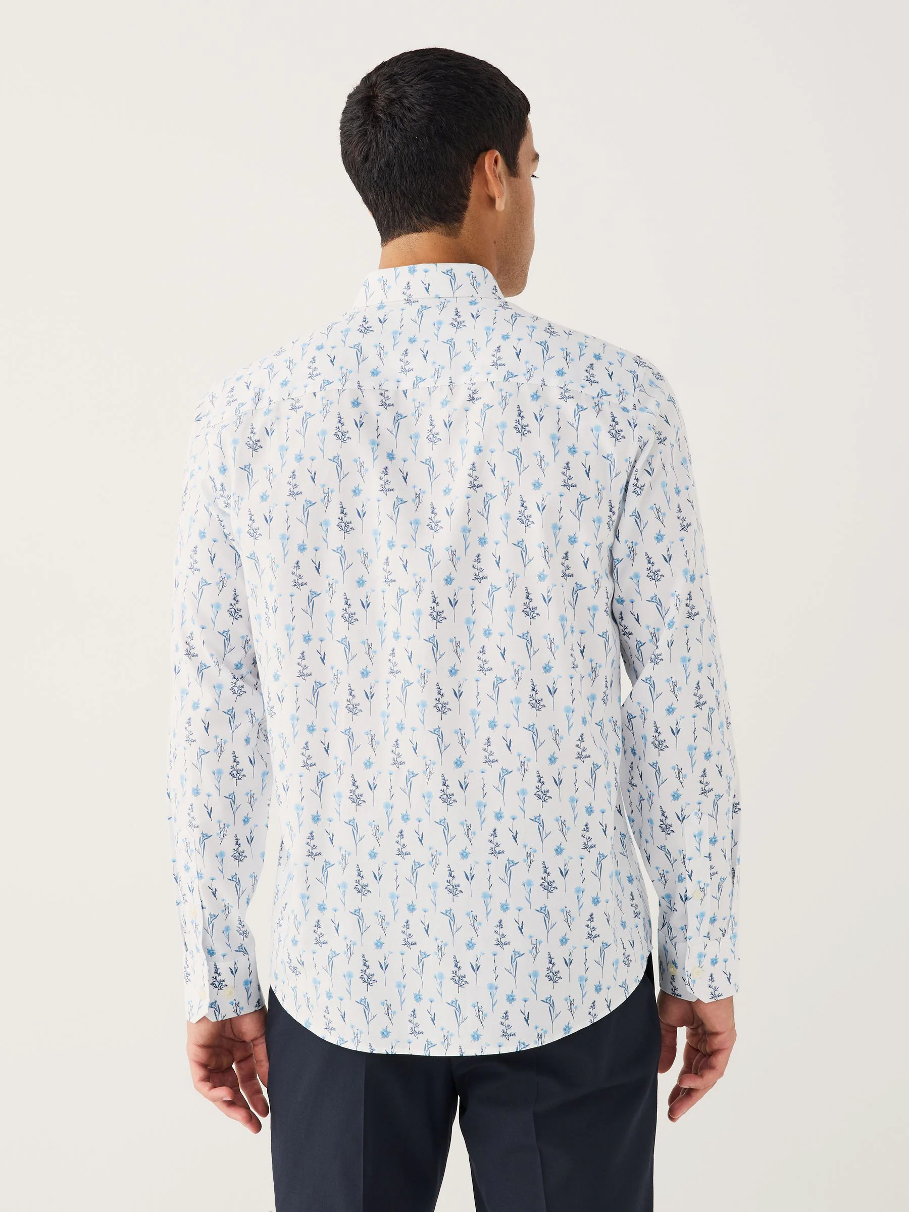 White Blue Floral Print - Overhemd met lange mouwen