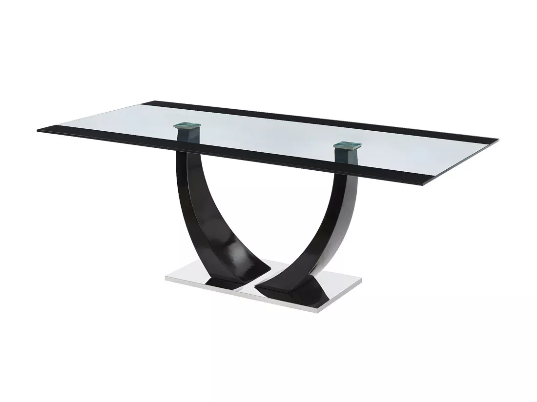 Table à manger 8 personnes en verre trempé, MDF et acier inoxydable - Noir - MEZZO II
