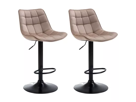 Lot de 2 tabourets de bar en velours et métal noir - Hauteur réglable - Beige - LIMA II