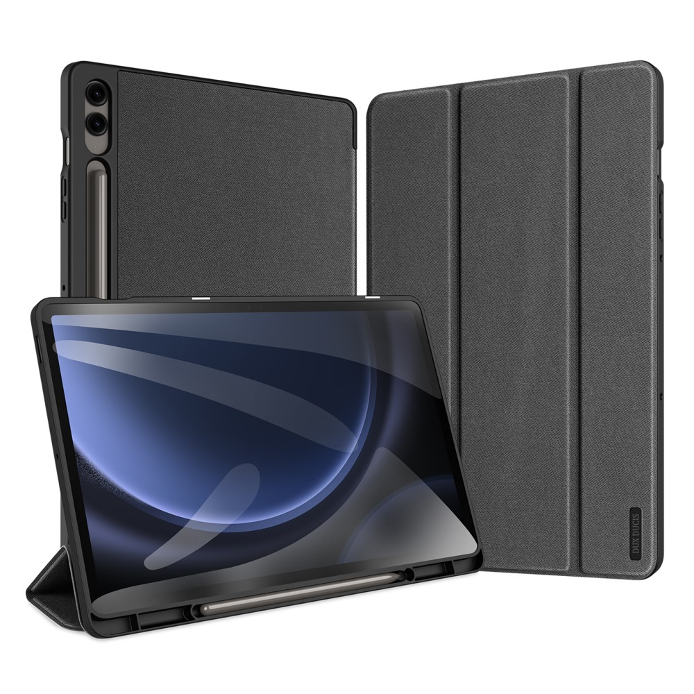 Samsung Galaxy Tab S9 FE  Plus Tasche Smart Cover Hülle Stoff Design mit S-Pen Halterung - Schwarz