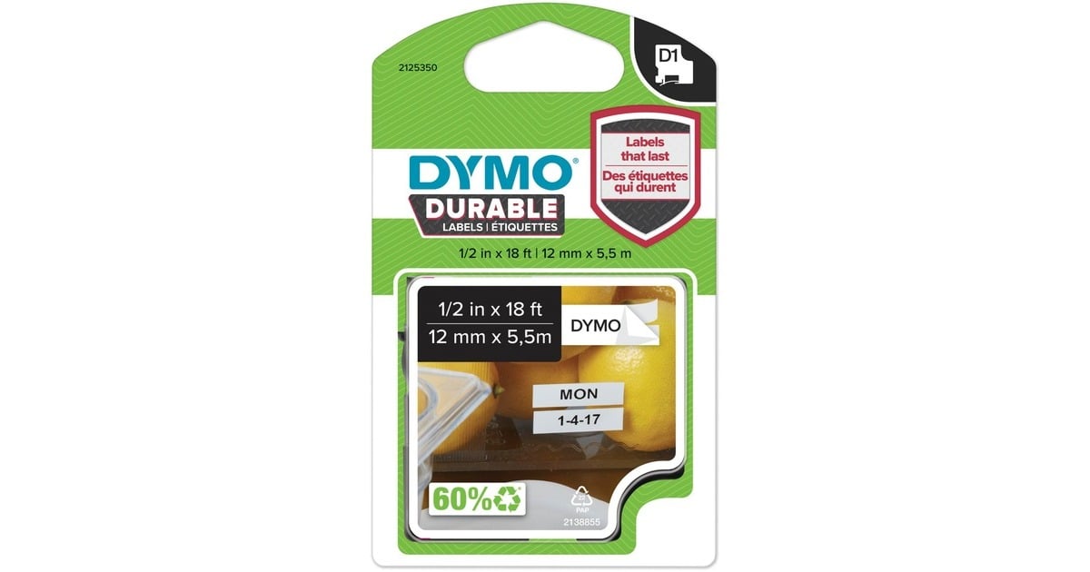 DymoD1 duurzame labels zwart op wit 12 mm x 5,5 m printlint