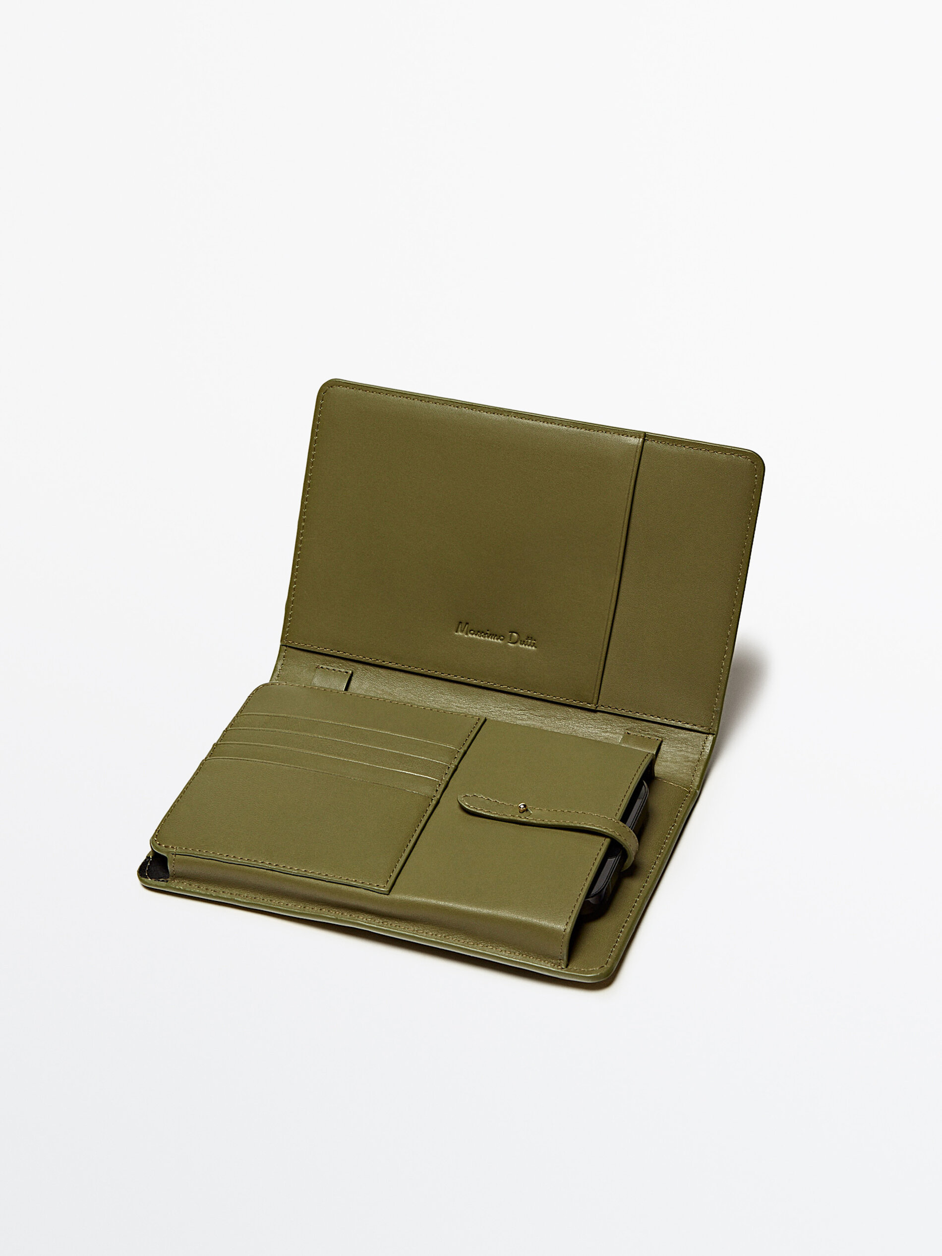 Bolsa de ombro em couro com porta-celular - Cáqui