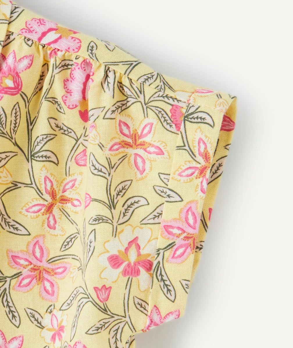 chemise d'été manches courtes fille jaune avec imprimé à fleurs