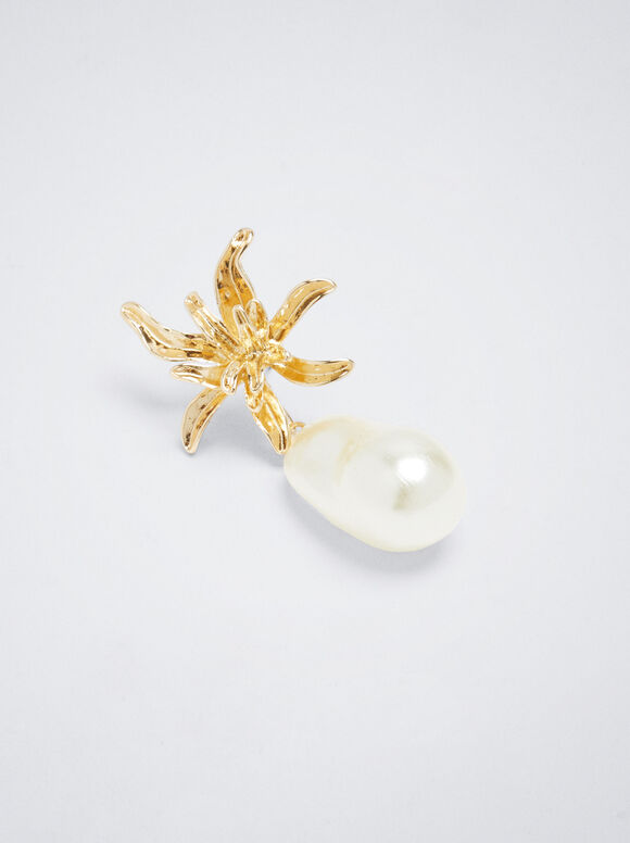 Brincos de flor com pérola - Dourado