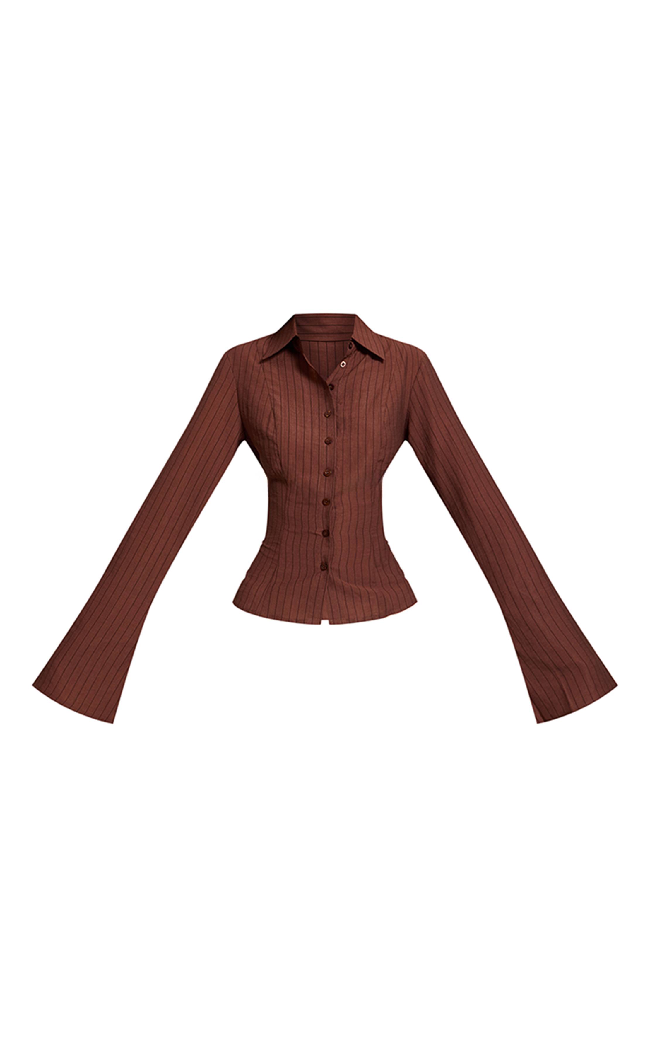Chocolat Chemise Ajustée À Détails De Coutures