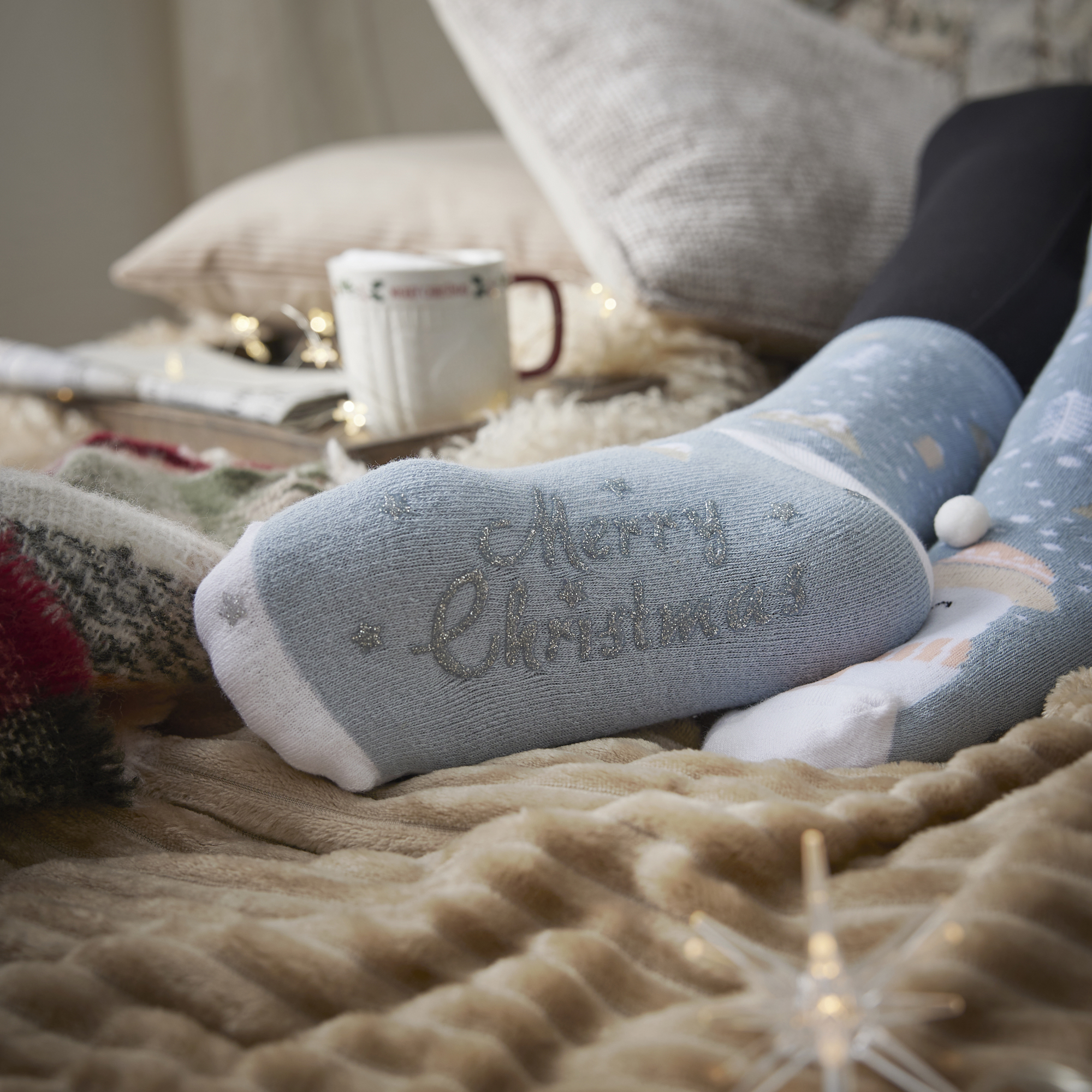 Anti-Rutschsocken Xmas, Eisbär hellblau, Größe 36 - 41