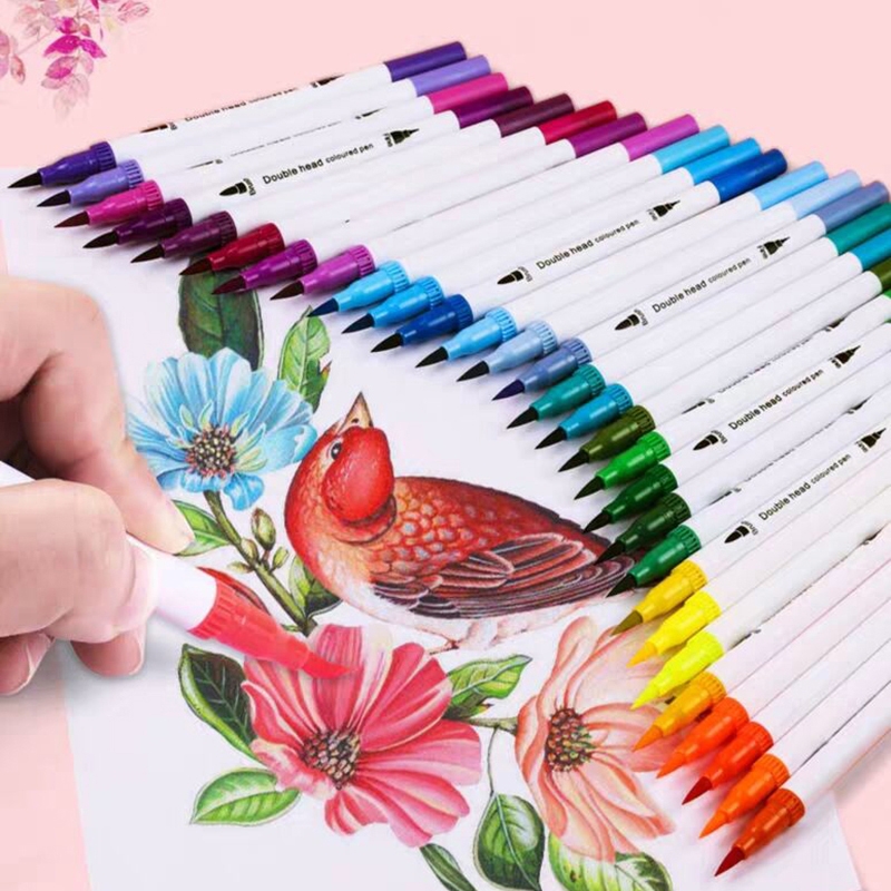 (24er Set) Doppelspitz Mal Filzstifte Dual Brush Pen Fineliner Künstler Stifte