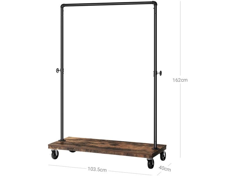 VASAGLE Garderobenständer auf Rollen 162 cm, Braun/Schwarz Garderobe im Wasserrohr-Design