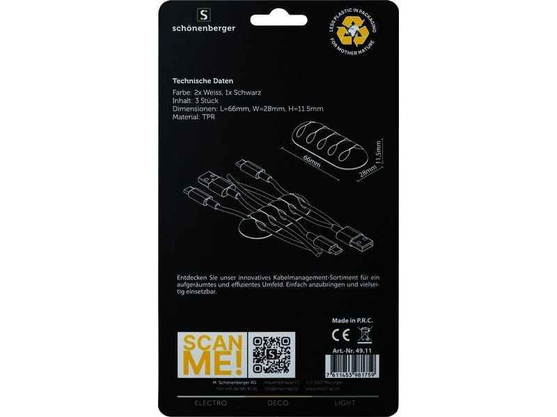 Schönenberger CableClip Kabelhalterungen, 66 mm, Weiss / Sc Kabelmanagement-Sortiment für ein aufgeräumtes und effizientes Umfeld