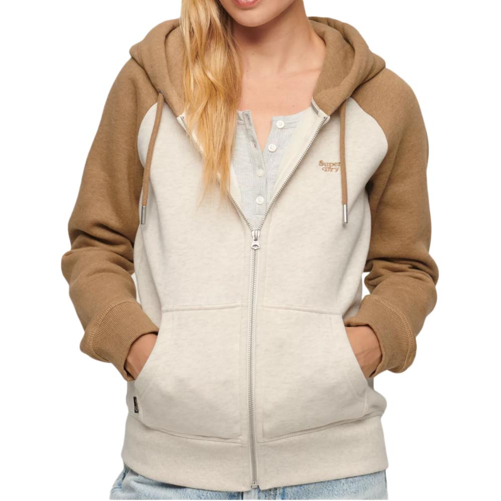 Superdry Sweat Zippé Beige/Marron Femme Superdry Essential Baseball
