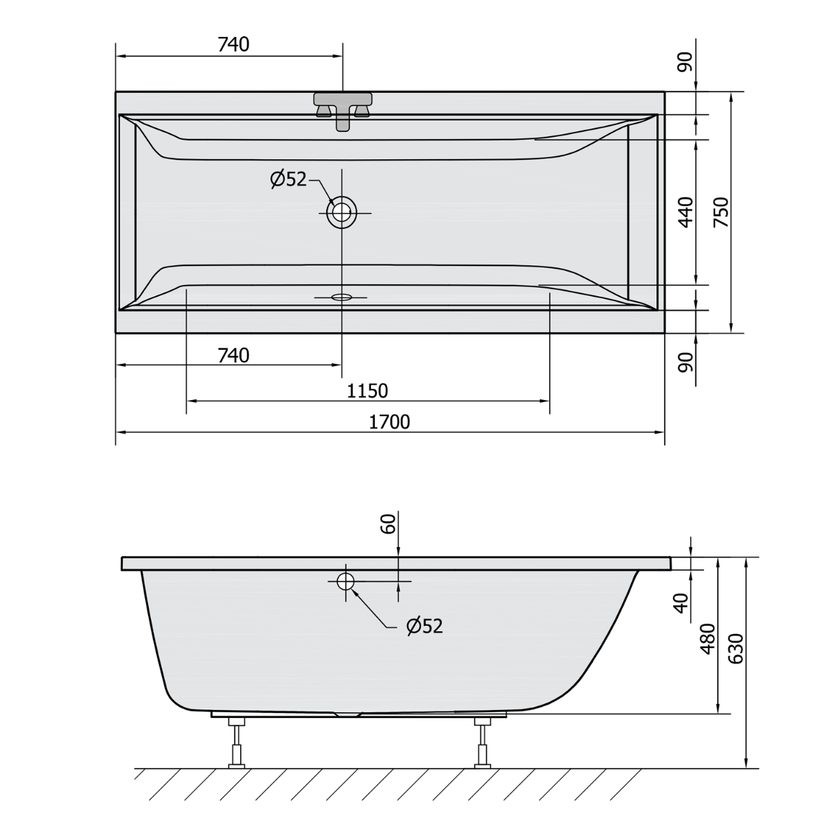 Polysan Cleo ligbad 170x75x48cm ivoor