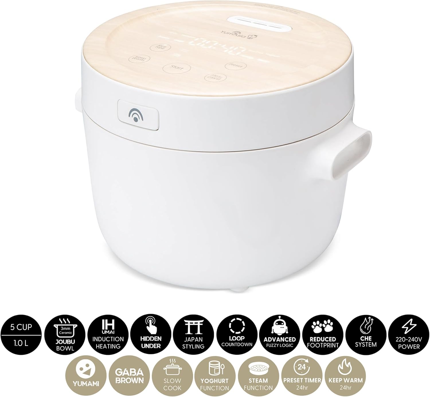 Yum Asia Fuji Reiskocher mit Induktions-Heizung (IH) und Keramikschüssel (5 Tassen, 1,0 Liter), 7 Reiskochfunktionen, 5 Multicooker-Funktionen, LED-Anzeige, 220-240V