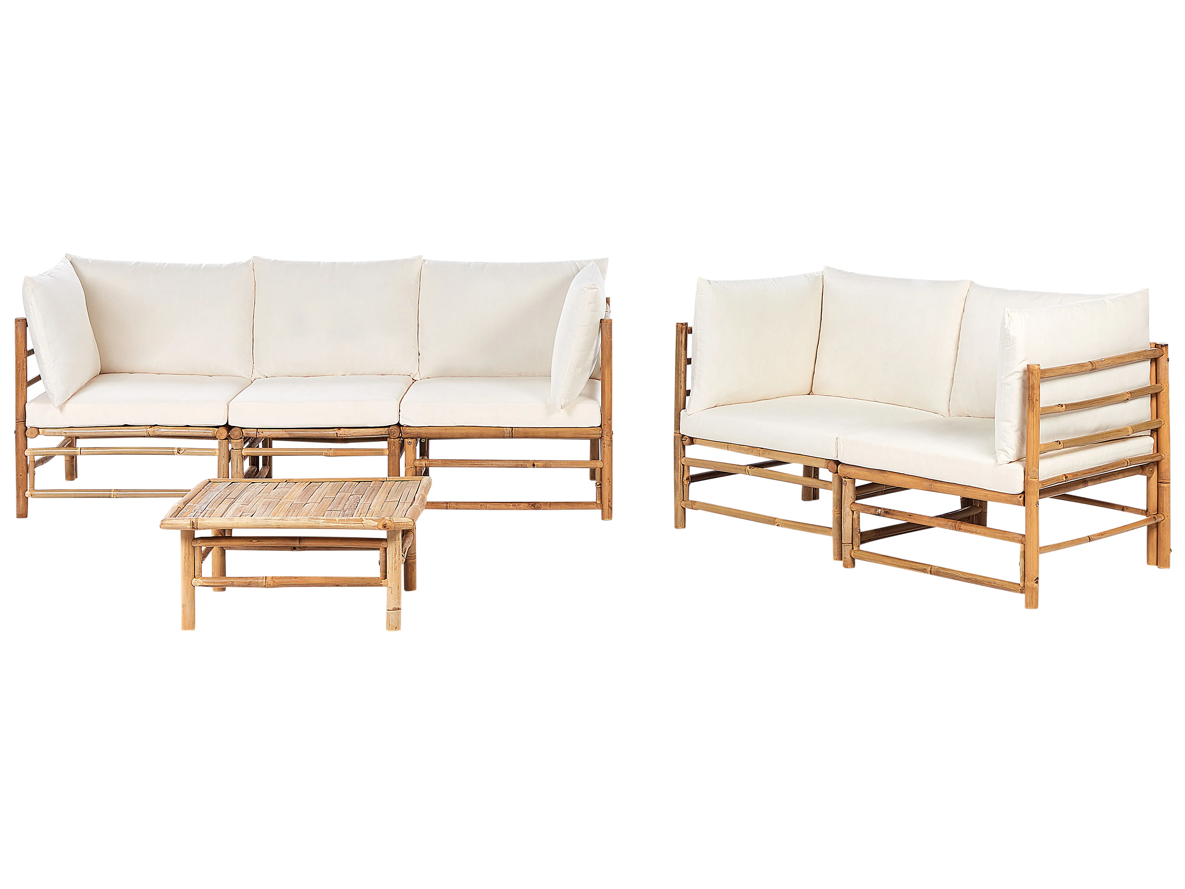 Loungeset met tafel 5-zits CERRETO Bamboehout Gebroken wit