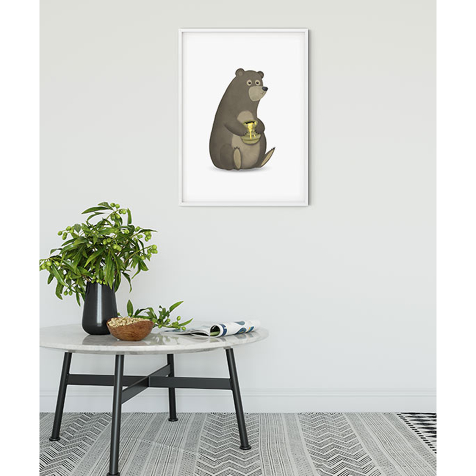 Wandbild CUTE ANIMAL BEAR - weiß-braun-gold - 50x70 cm
