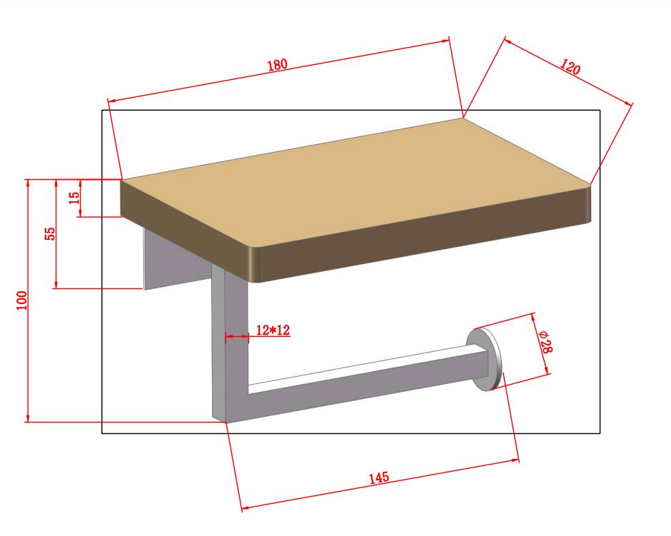 Saniclear Lumber toilet rolhouder met plank mat zwart walnoothout