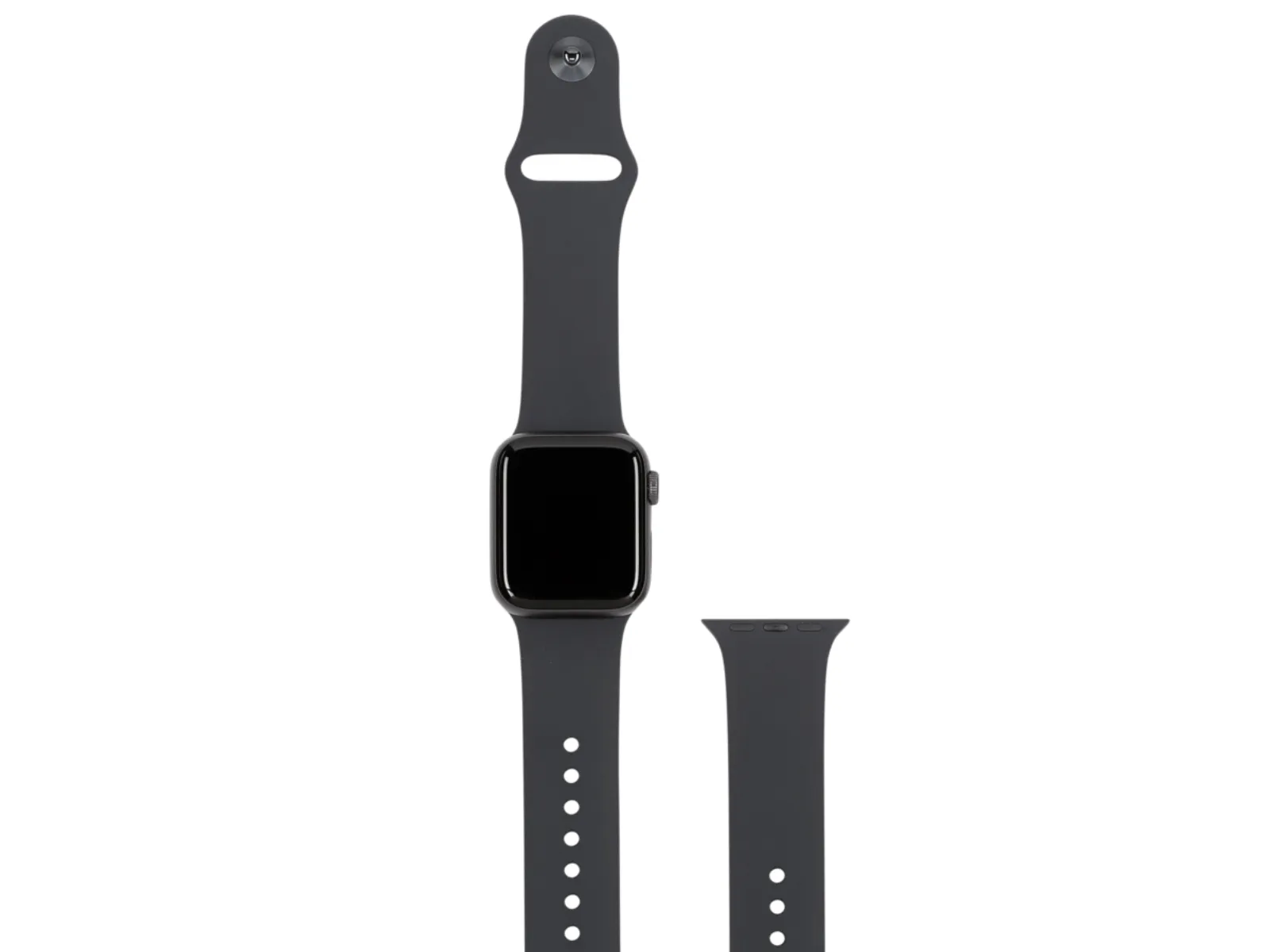 [OUTLET] - Apple Watch Series 5 (GPS) - 44 mm - rumgråt aluminium - smart ur med sportsbånd - fluoroelastomer - sort - båndstørrelse 140-210 mm - S/M/L - 32 GB - Wi-Fi, Bluetooth - 36.5 g