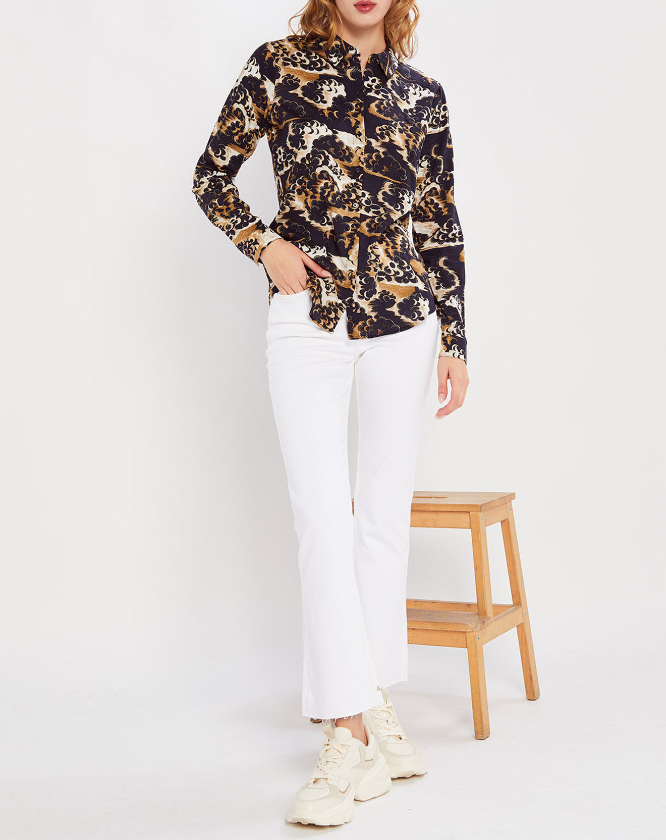 Scotch & Soda Jean Taille haute Flare Crop blanc