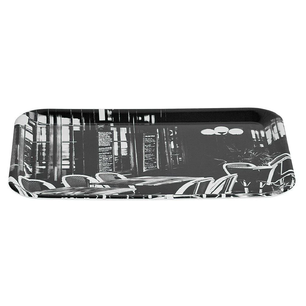 Plateau rectangulaire mélamine design bistrot noir et blanc