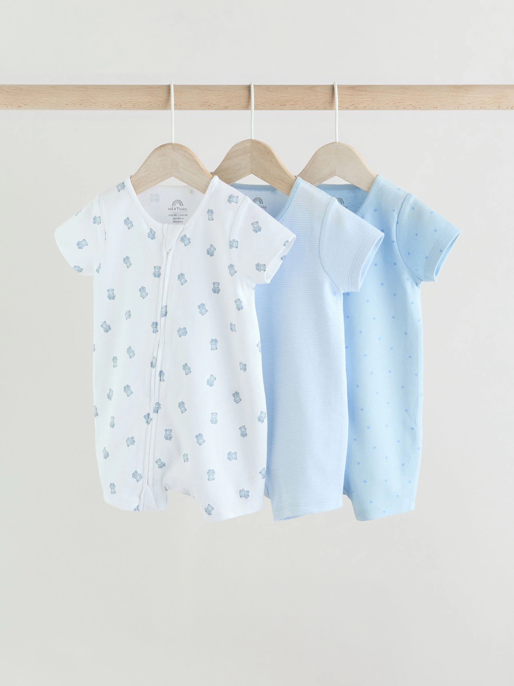 Blauw - Set van 3 babyrompertjes met rits (0 mnd-3 jr)