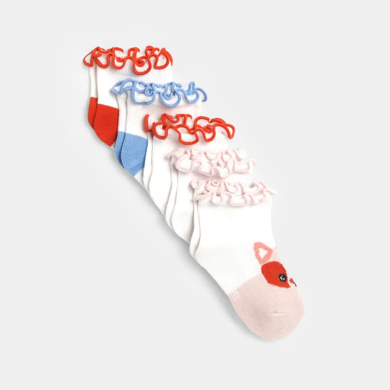Socquettes bords festonnés (lot de 5) rose bébé fille Rouge