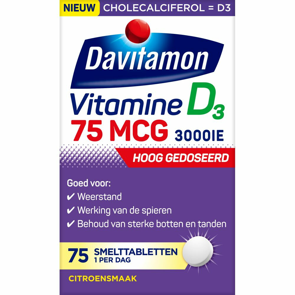 Davitamon Vitamine D3 75mcg 75 smelttabletten