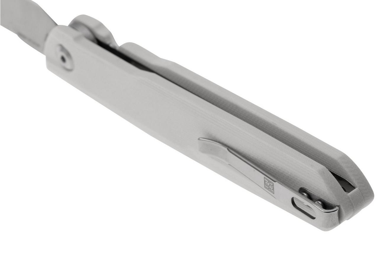 Real Steel G5 Metamorph Button Lock 7831I Satin 14C28N, Ivory G10, zakmes, Ostap Hel design