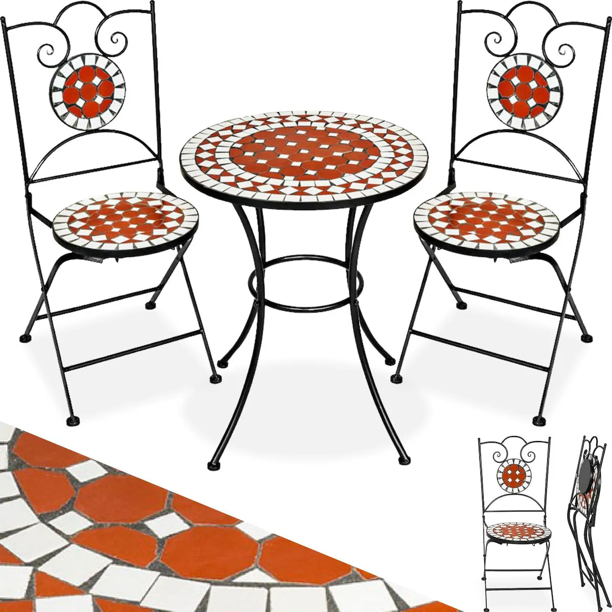 Hagemøbler cafe-sett mosaikk 2 stoler + bord, 60 cm diameter - brun