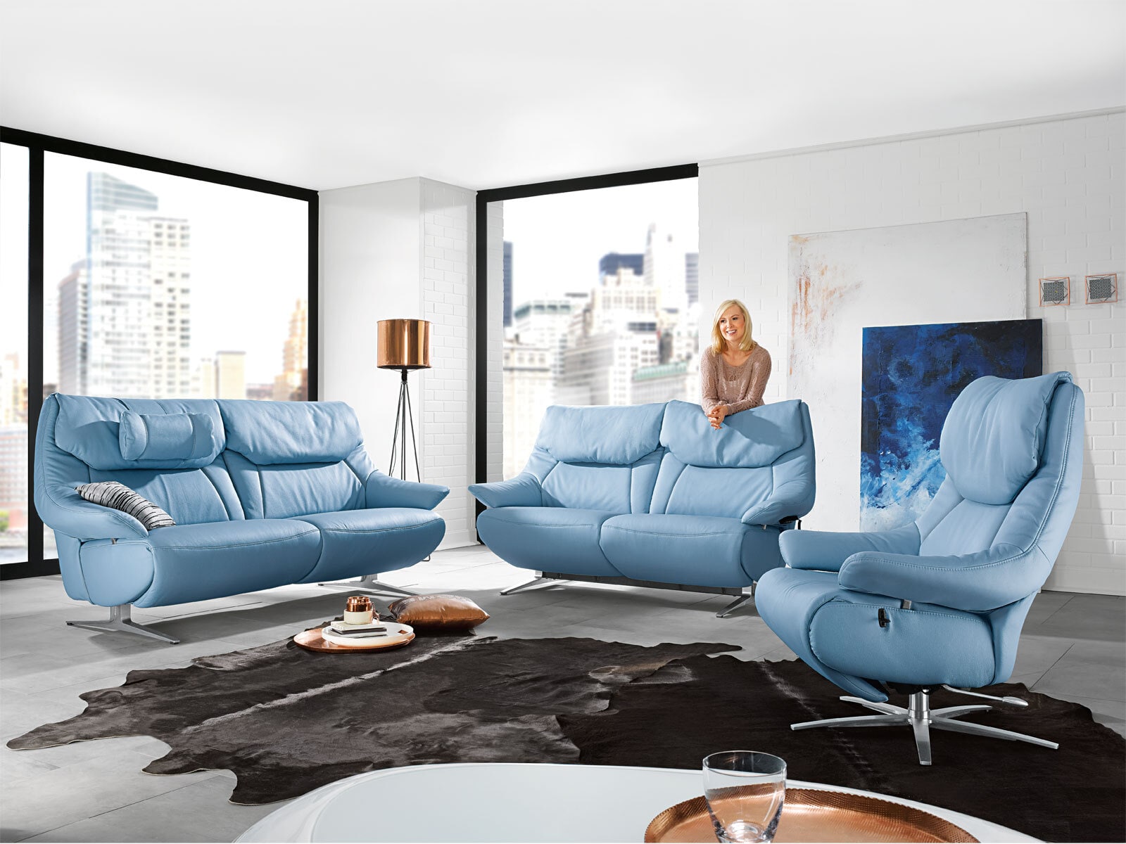 MONDO TV- Sessel MALU Lederbezug Sky