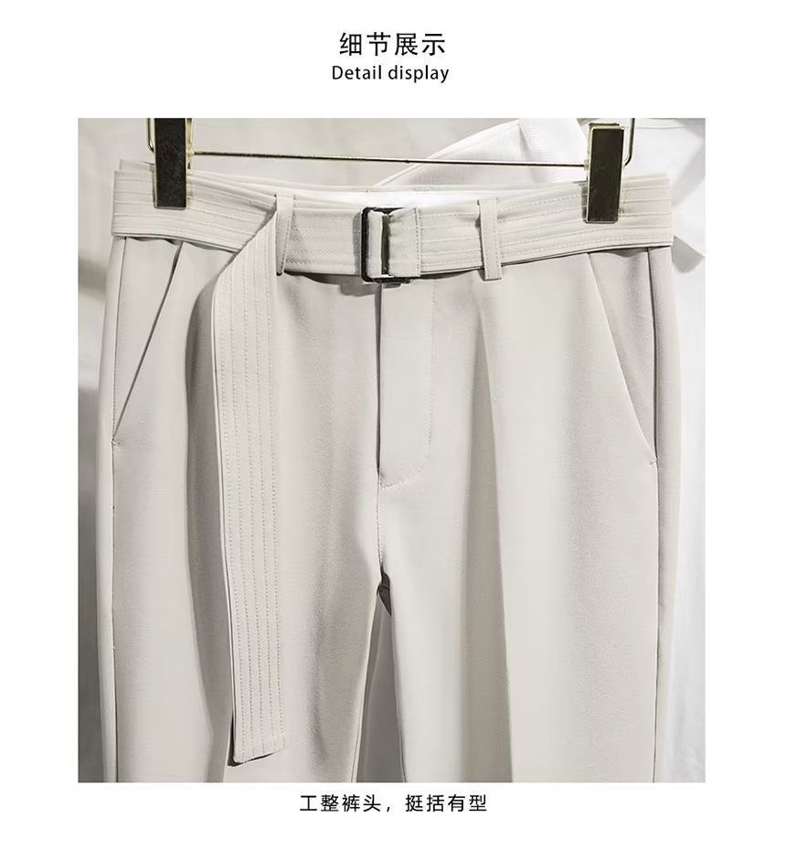 Loansk - Mid Rise Plain Cropped Tapered Dress Pants