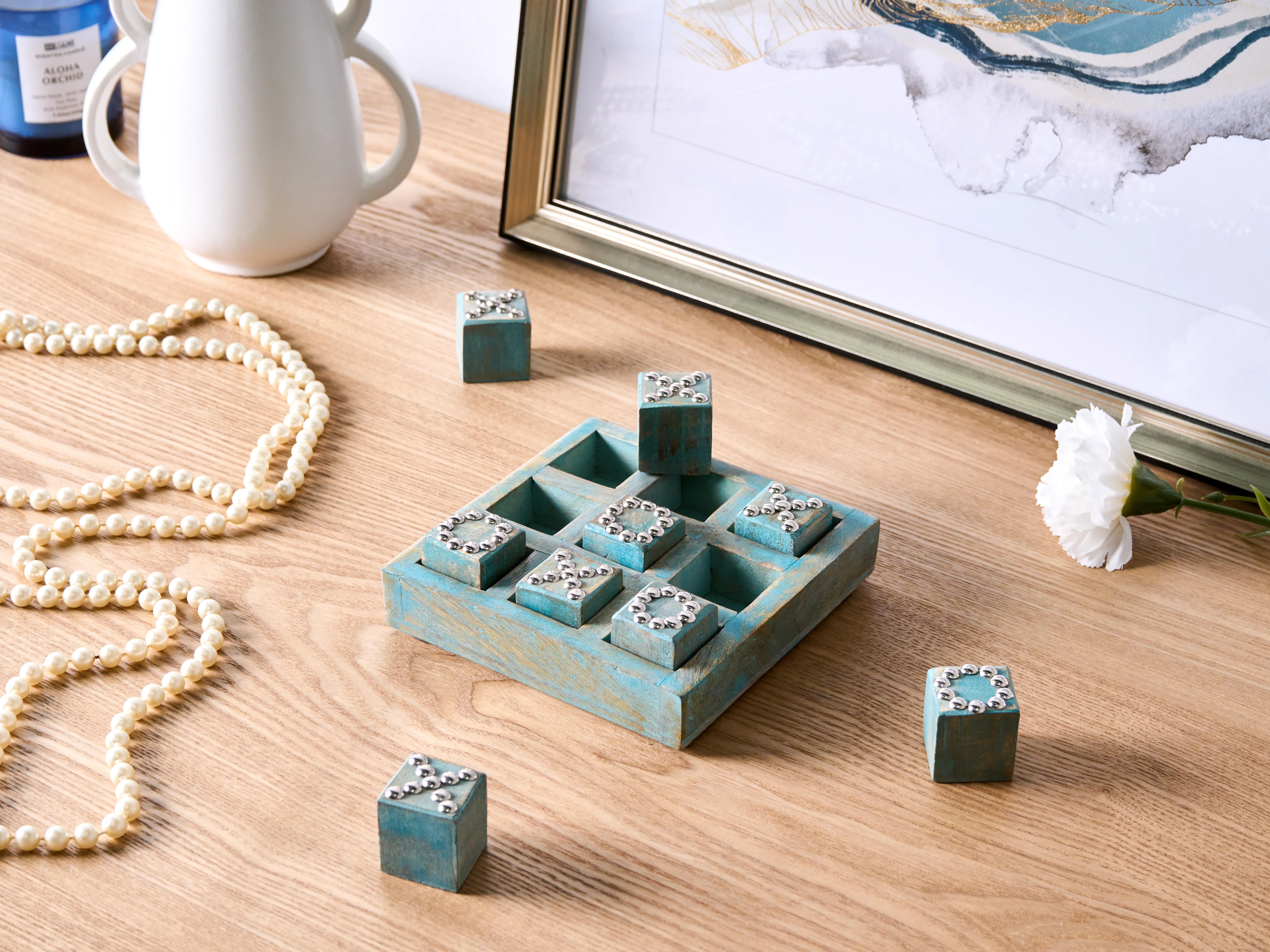 Tic-Tac-Toe spel KINA Mangohout Blauw