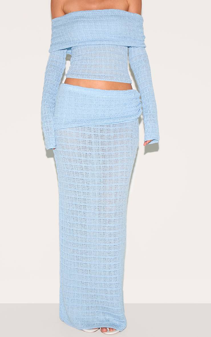 Bleu Jupe Longue En Maille Texturée À Taille Repliée