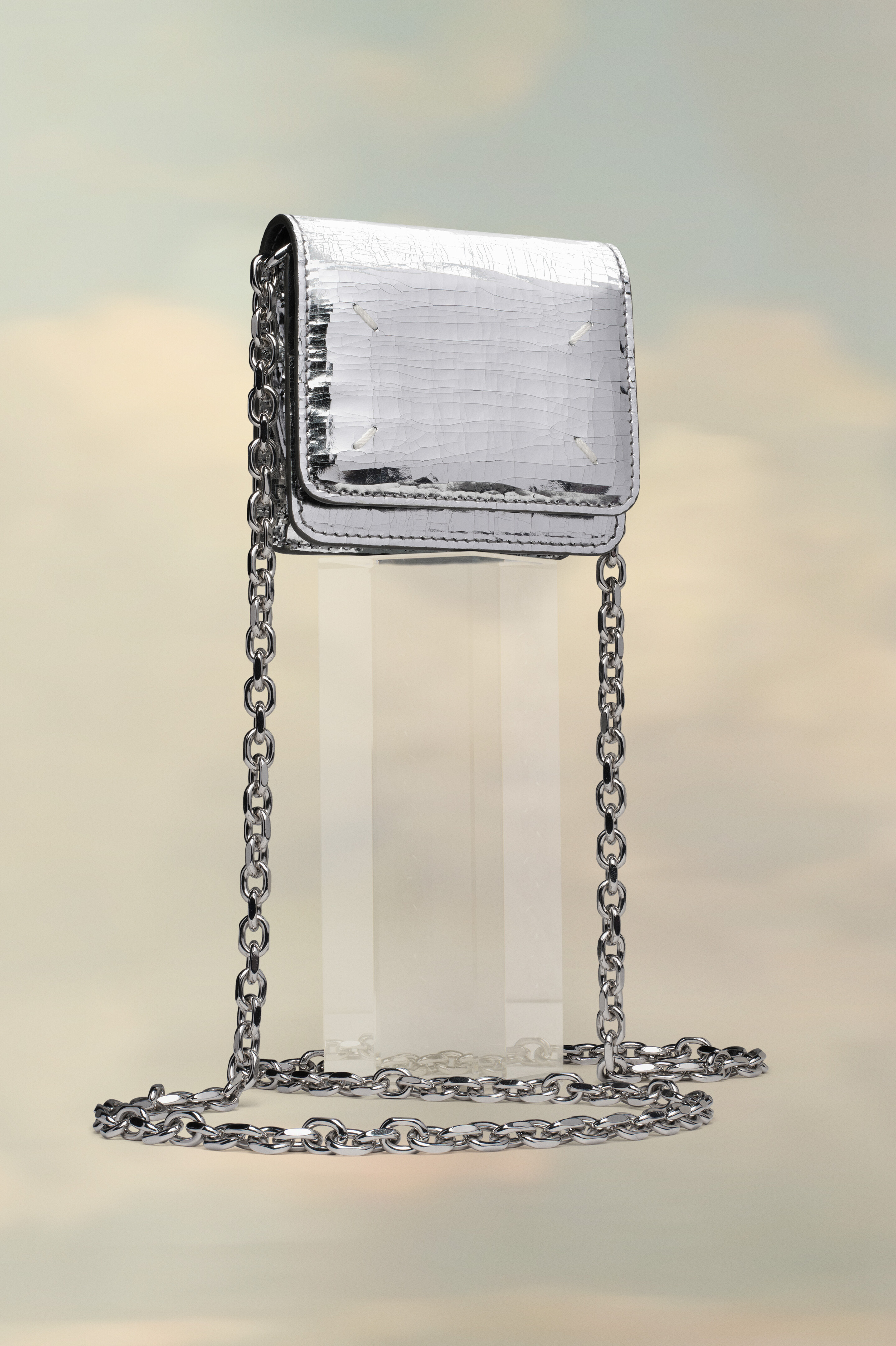 Portefeuille à chaîne en cuir argenté - Miroir