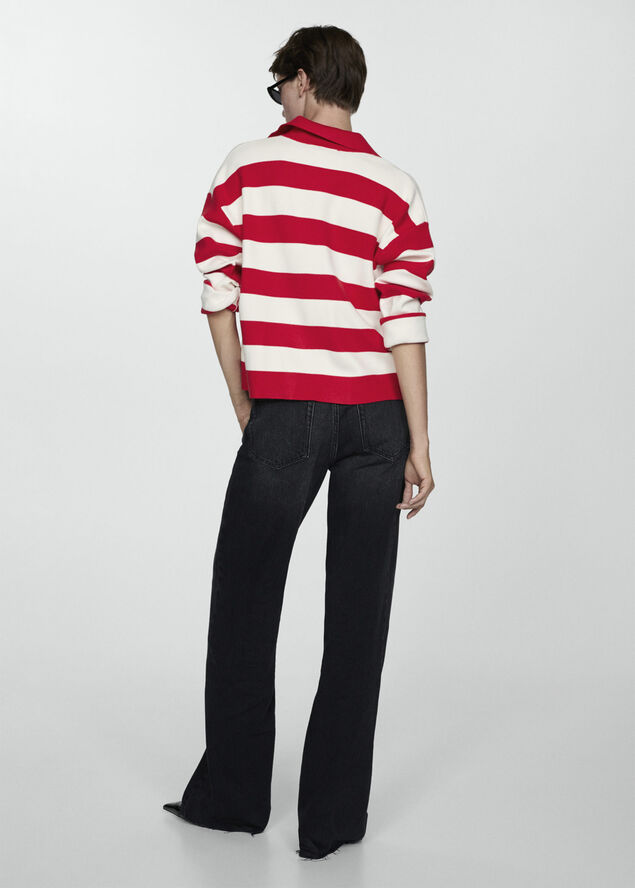 MANGO Striped polo-neck sweater Red