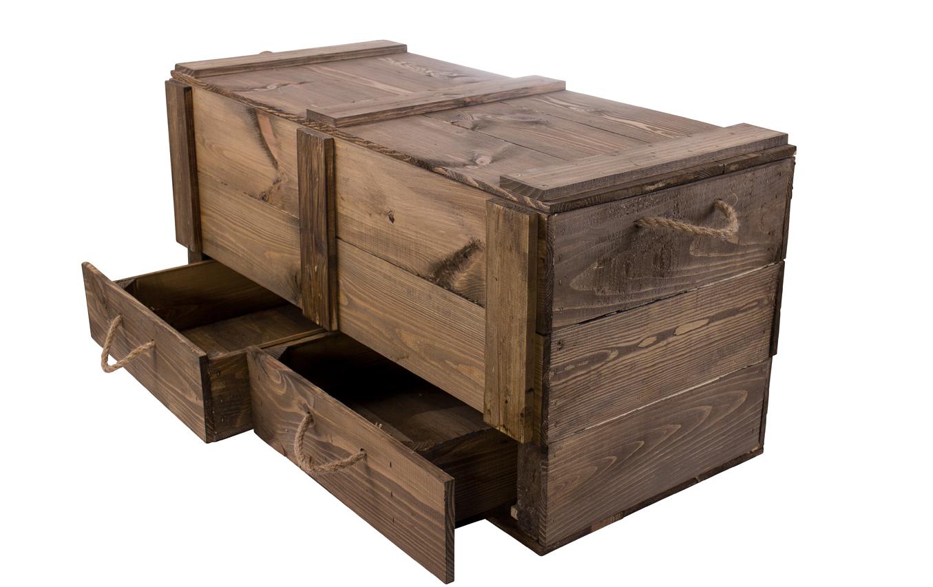 Truhe Vintage Braun, 85 x 40 cm<br>Holztruhe mit 2 Schubladen