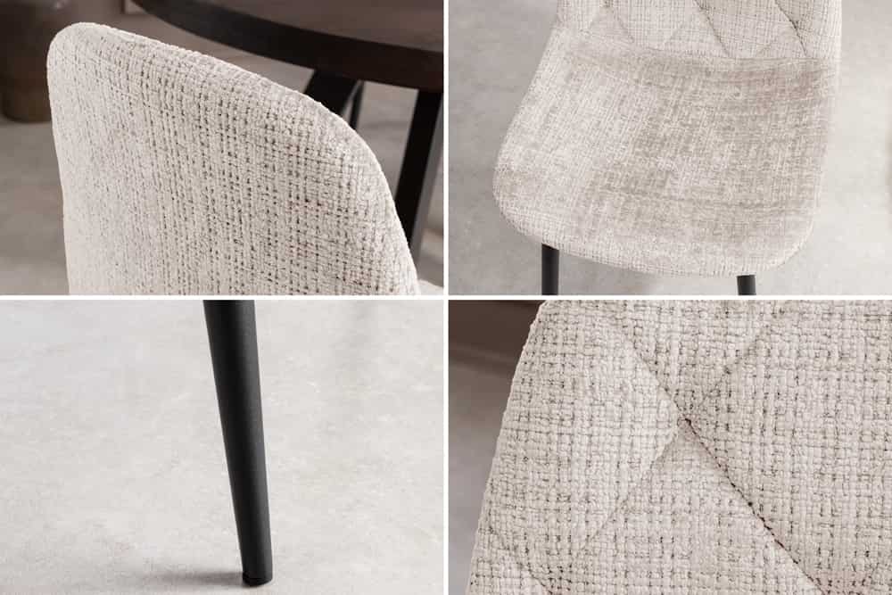 Stilvolles 2er-Set Stühle GLAMM champagner beige Chenille Cremona schwarze Metallbeine