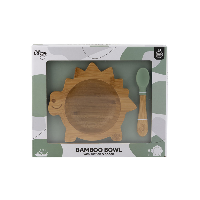 Bol en bambou avec ventouse + cuillère 4 m+ - Dino