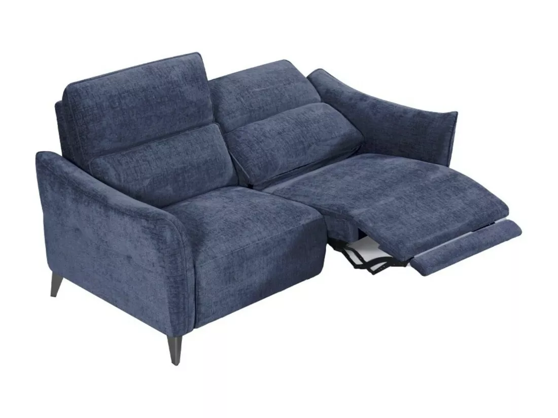 Canapé de relaxation électrique tissu chenillé doux et moelleux Bakay-Couleur Bleu foncé-3 places relax électrique