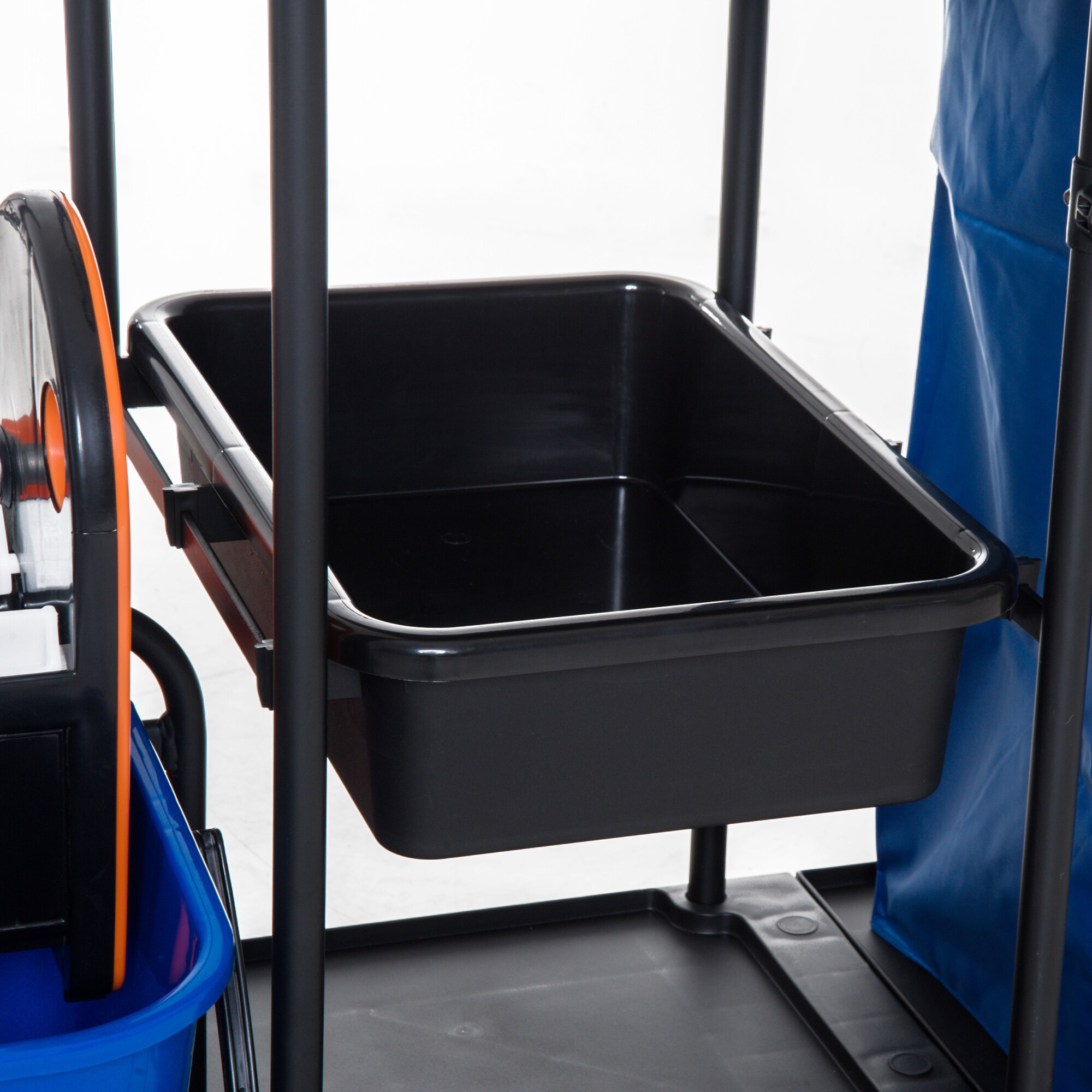 HOMCOM Putzwagen mit 4 leichtgängigen Rollen schwarz, blau, orange 111x 63,3x 103 cm (LxBxH)