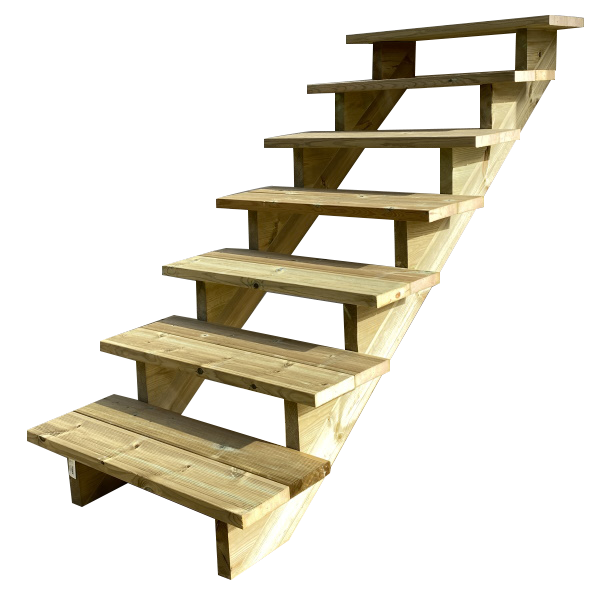 Buitentrap, tuintrap, terrastrap, hout, H122cm, 7 treden, breedte 100cm, ZONDER stootborden