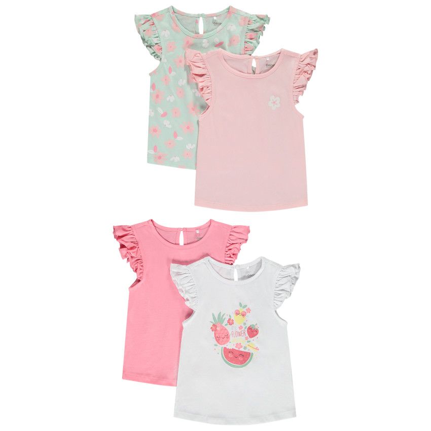 Lot de 4 t-shirts manches courtes volantées pour bébé fille - Blanc
