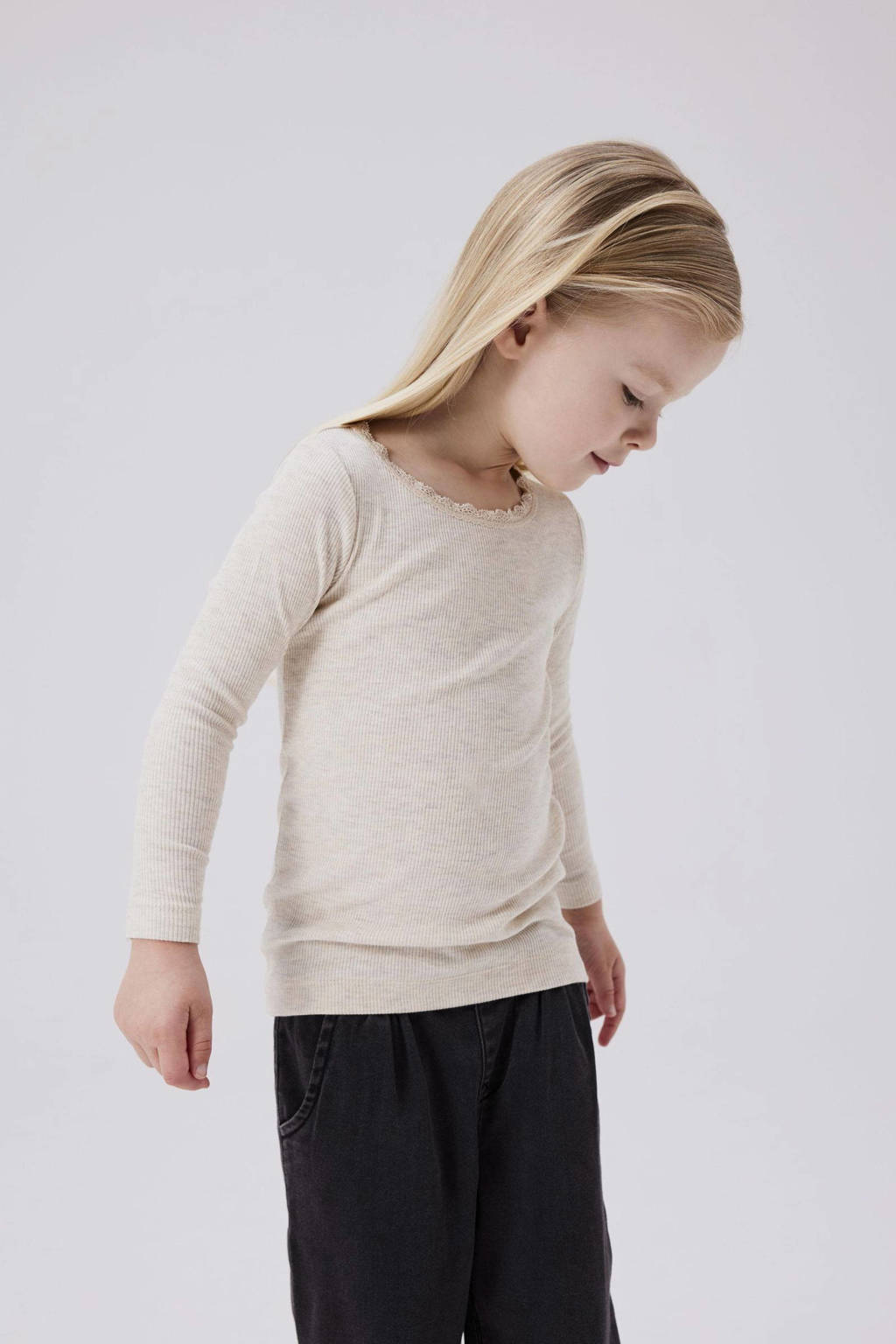 NAME IT ribgebreide longsleeve NMFKAB zand melange