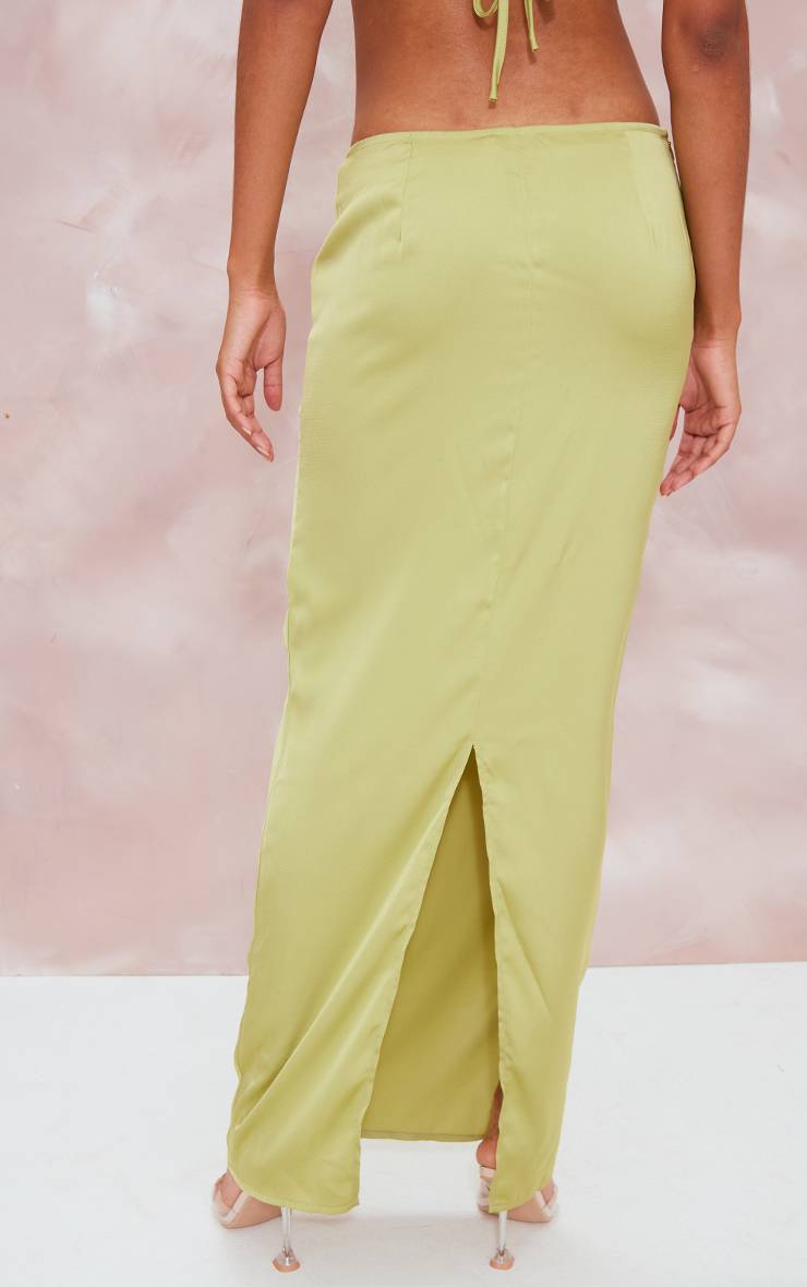 Chartreuse Jupe Longue Satinée Taille Mi-haute Ensemble Coordonné