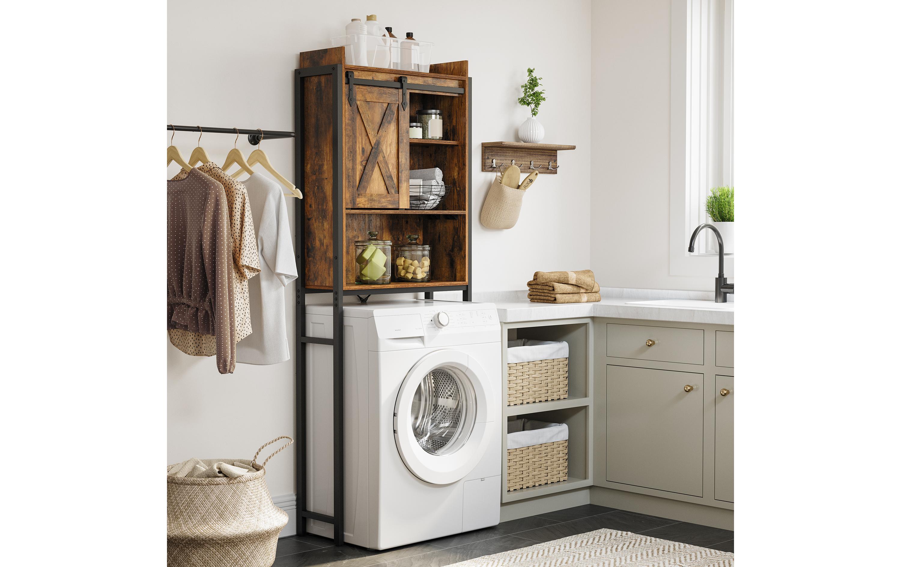 Badezimmerregal mit Schrank 64 x 24 x 171 cm, Braun/SchwarzToilettenregal
