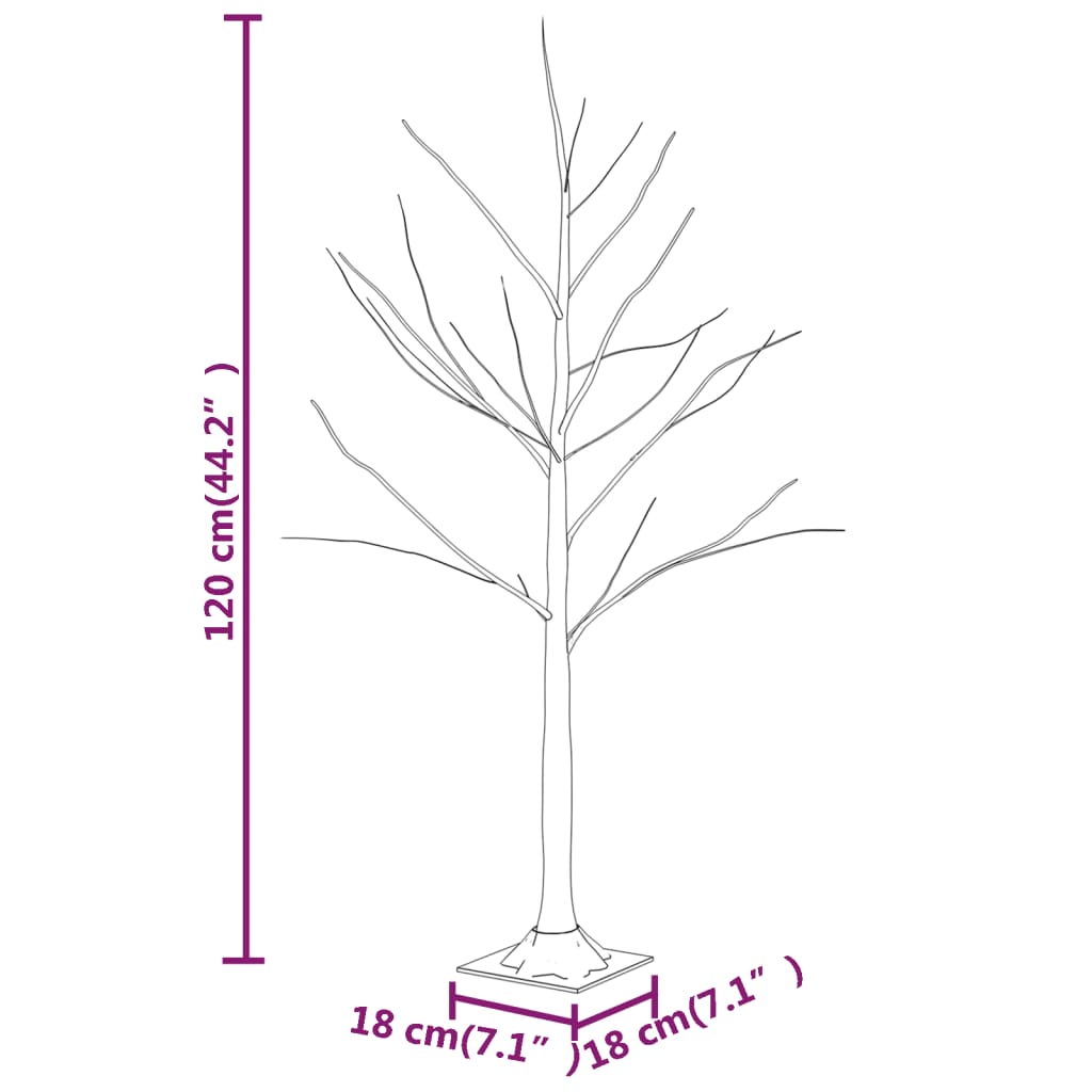 Bouleau blanc à led 48 led blanc chaud 120 cm