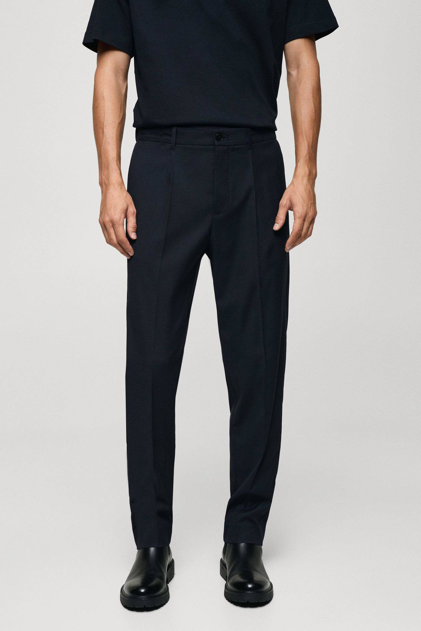Mango Man slim fit pantalon met wol donkerblauw