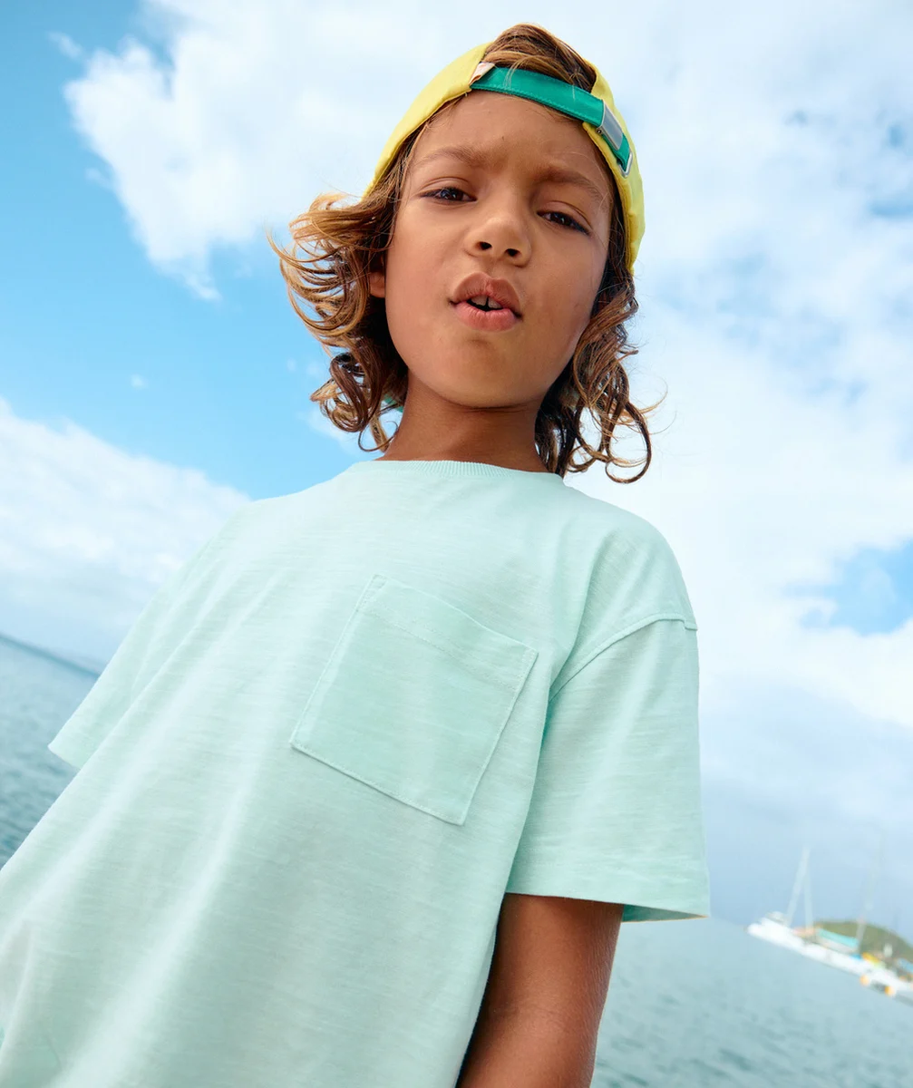 t-shirt manches courtes garçon en coton bio vert pastel