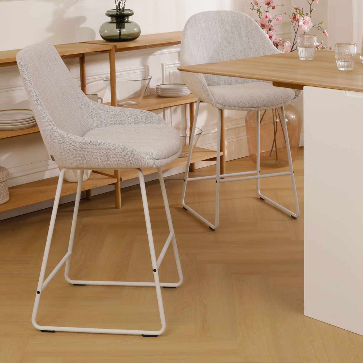 Barkruk Nino-Isa grijs beige gemêleerd - wit 65 cm