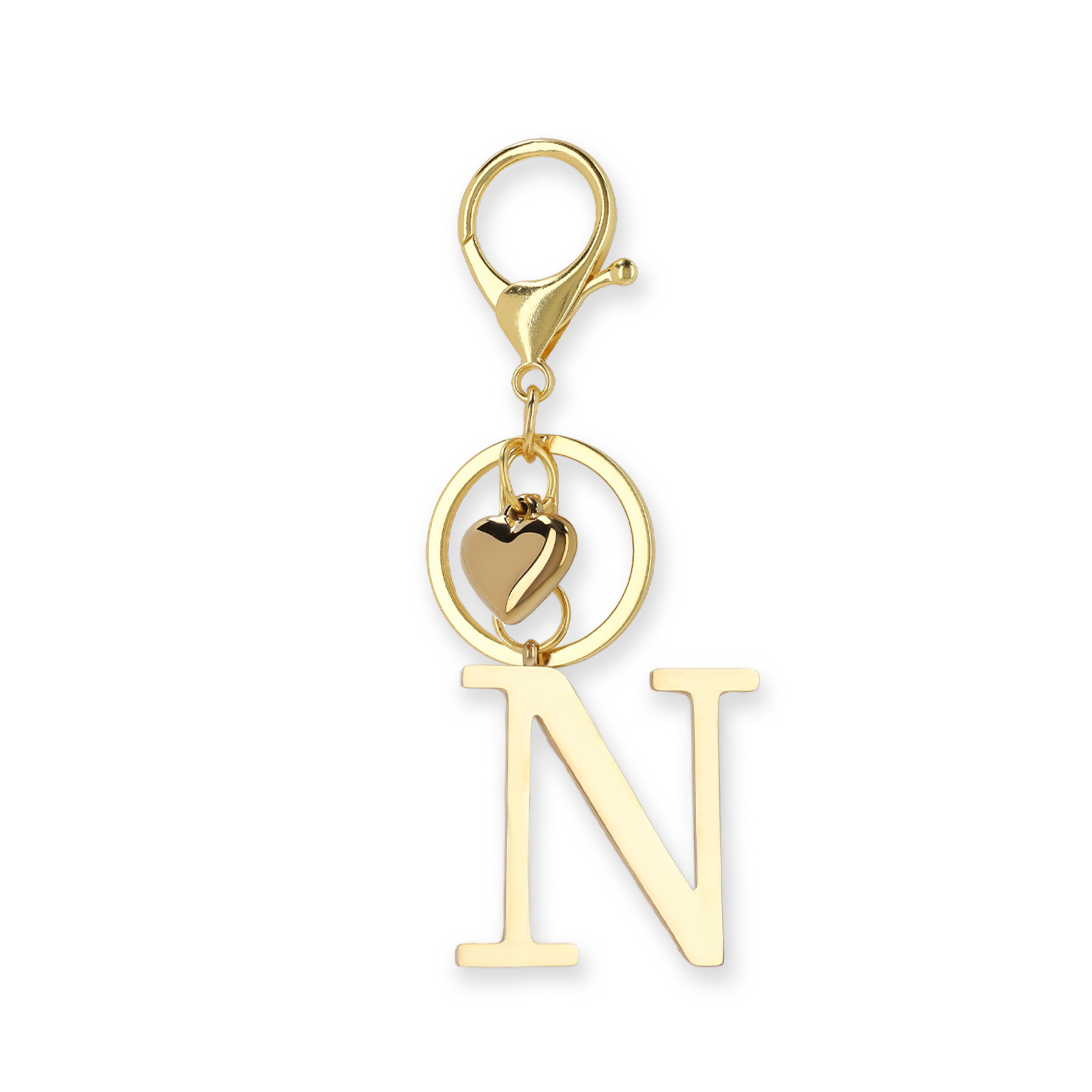 Goudkleurige bag charm letter N