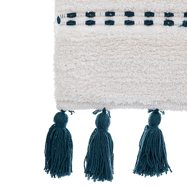 Tapis de bain avec pompons Solar blanc et pétrole