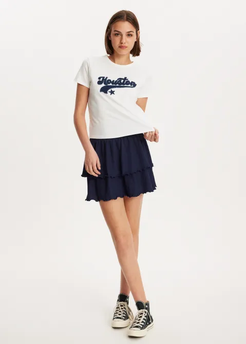T-shirt met denim patch wit (WIT)